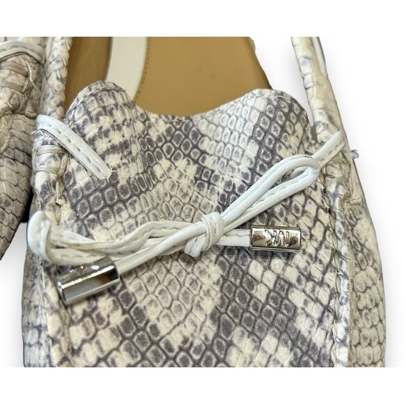 Michael Kors White Gray Snake Print Leather Loafers slip on bow - Picture 7 of 9